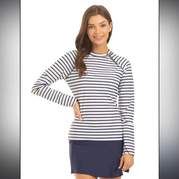 New with tags cabana life size medium upf 50 long sleeve top navy and white - Picture 1 of 6